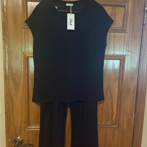 Wiholl Black Wide-Leg Two-Piece Knit Top & Pants Set